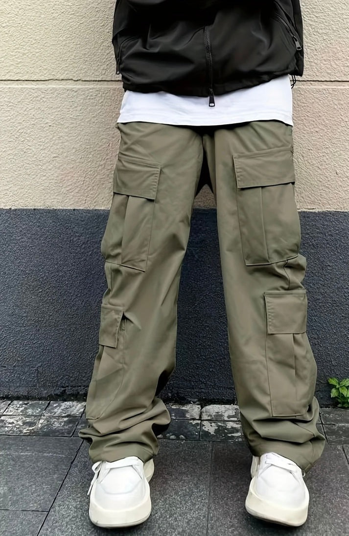 Flap Pocket Side Drawstring Waist Cargo